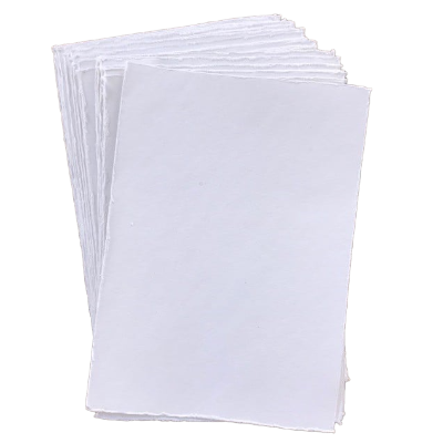 Indie Handmade Cotton Paper Handmade Deckle Edge Cotton Rag Paper - A6 (105 x 148mm), White, 300gsm