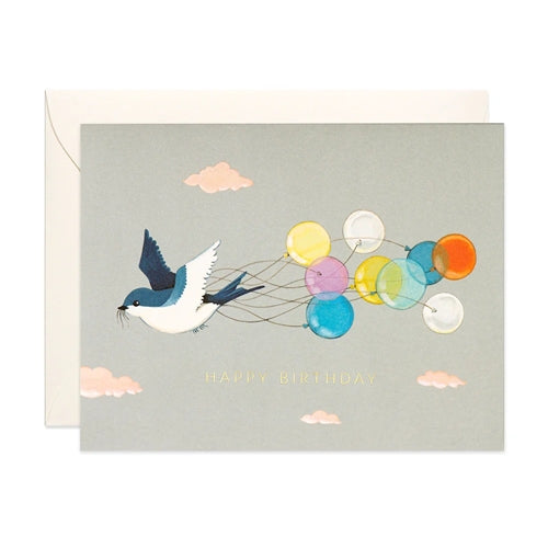 JooJoo Paper JooJoo Paper Birthday Card - Swallow and Balloons