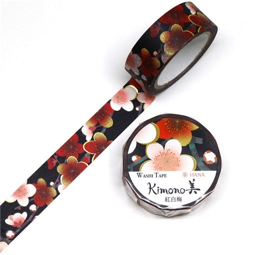 Kamiiiso Sansho Kamiiiso Sansho Washi Tape - Kimono Series, Red & White Plum Blossoms