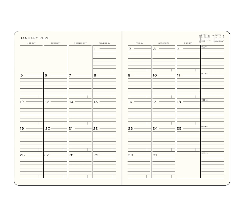Leuchtturm1917 2026 Leuchtturm 16-Month Monthly Planner + Notebook - B5+, Softcover, Ink