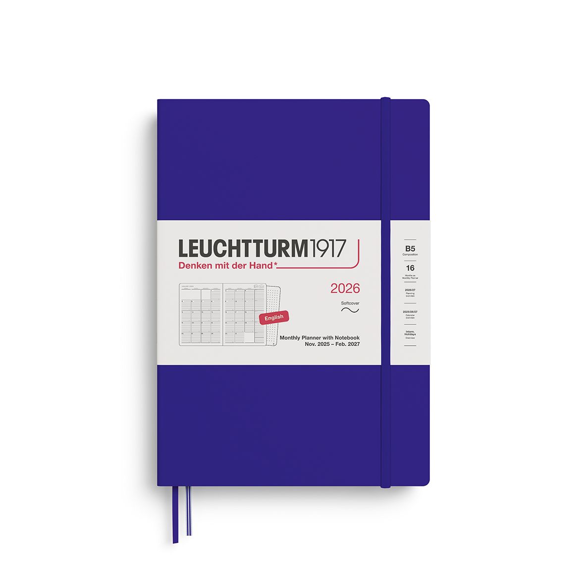 Leuchtturm1917 2026 Leuchtturm 16-Month Monthly Planner + Notebook - B5+, Softcover, Ink