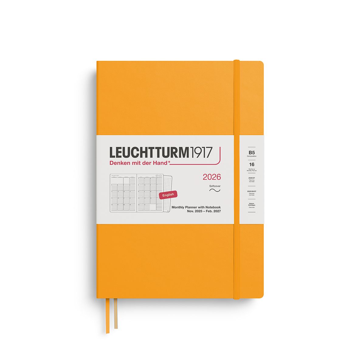 Leuchtturm1917 2026 Leuchtturm 16-Months Monthly Planner + Notebook - B5+, Softcover, Rising Sun