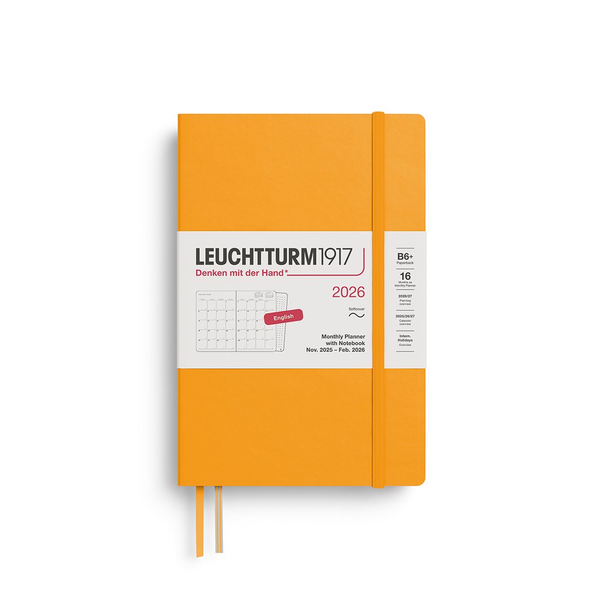 Leuchtturm1917 2026 Leuchtturm 16-Months Monthly Planner + Notebook - B6+, Softcover, Rising Sun