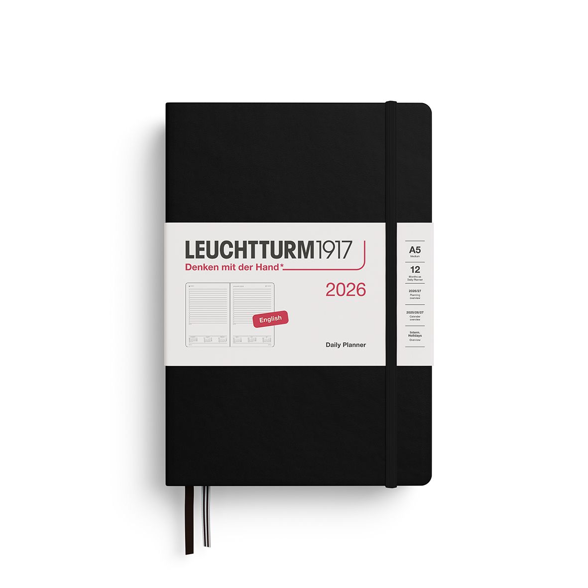 Leuchtturm1917 2026 Leuchtturm Daily Planner - A5,  Hardcover, Black