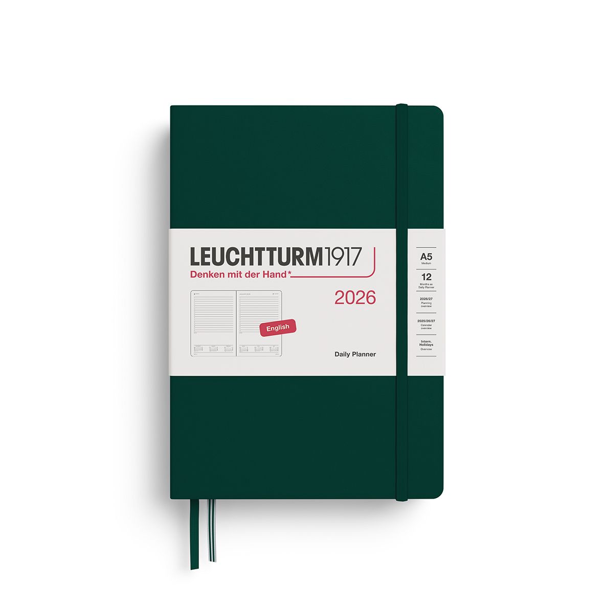 Leuchtturm1917 2026 Leuchtturm Daily Planner - A5, Hardcover, Forest Green