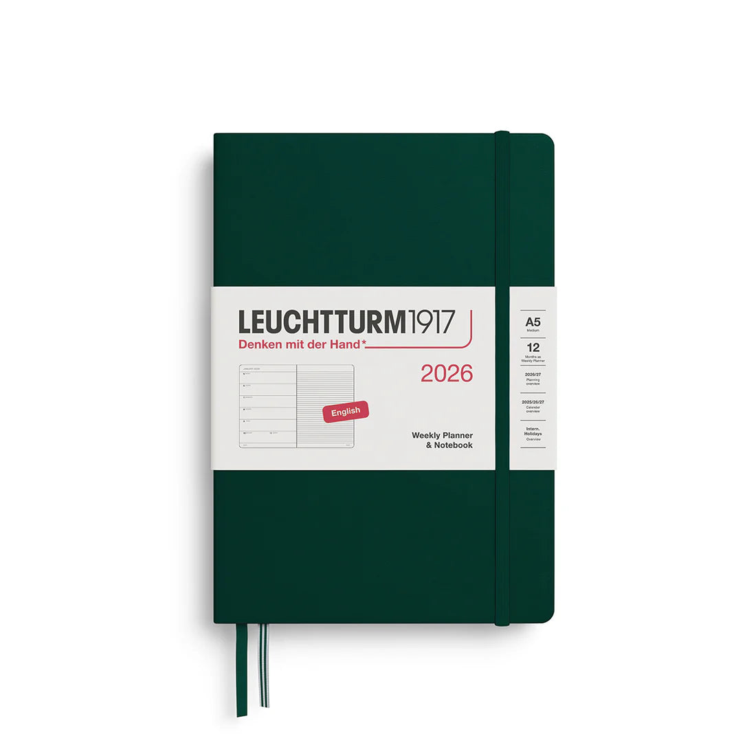Leuchtturm1917 2026 Leuchtturm Weekly Planner + Notebook - A5, Hardcover, Forest Green