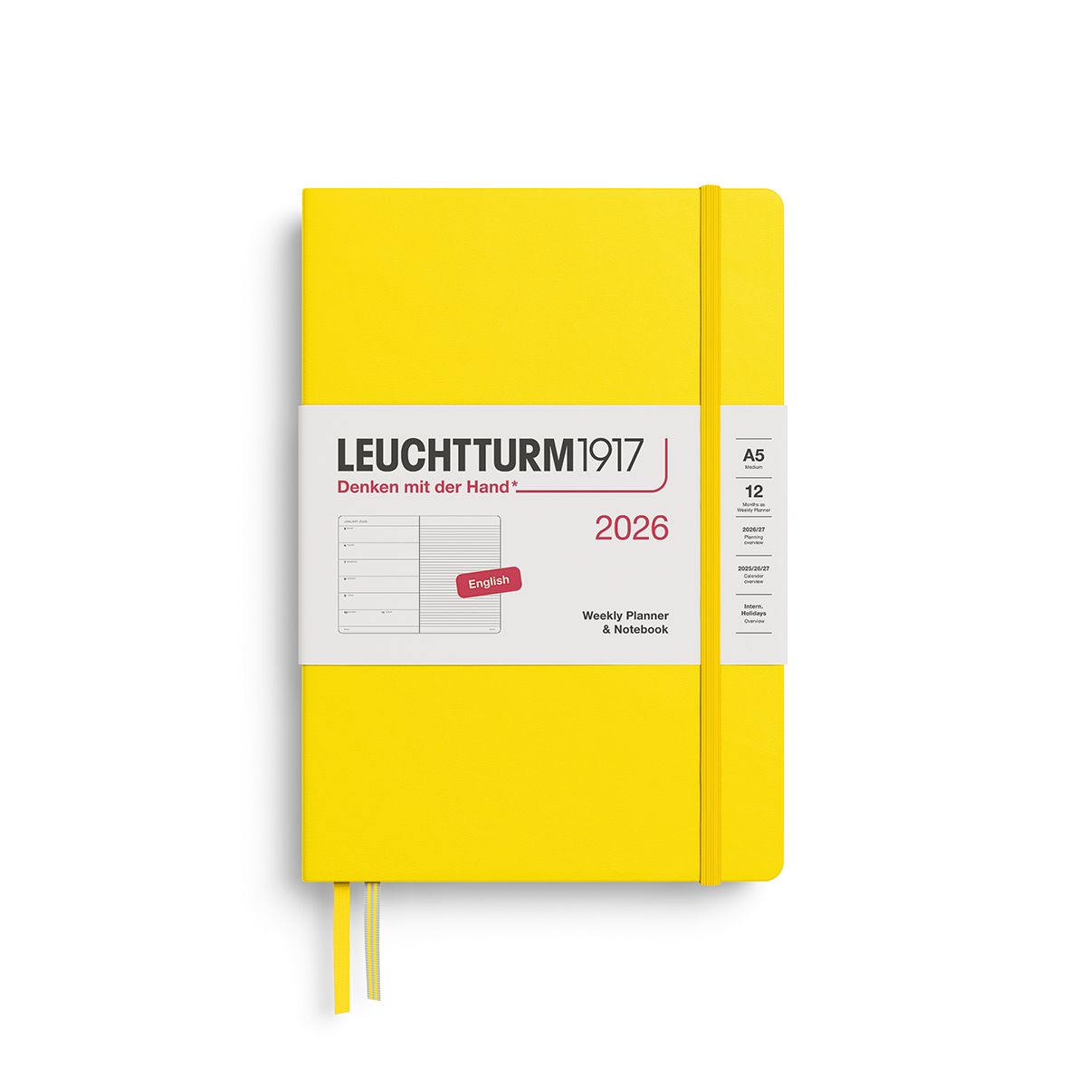 Leuchtturm1917 2026 Leuchtturm Weekly Planner + Notebook - A5, Hardcover, Lemon