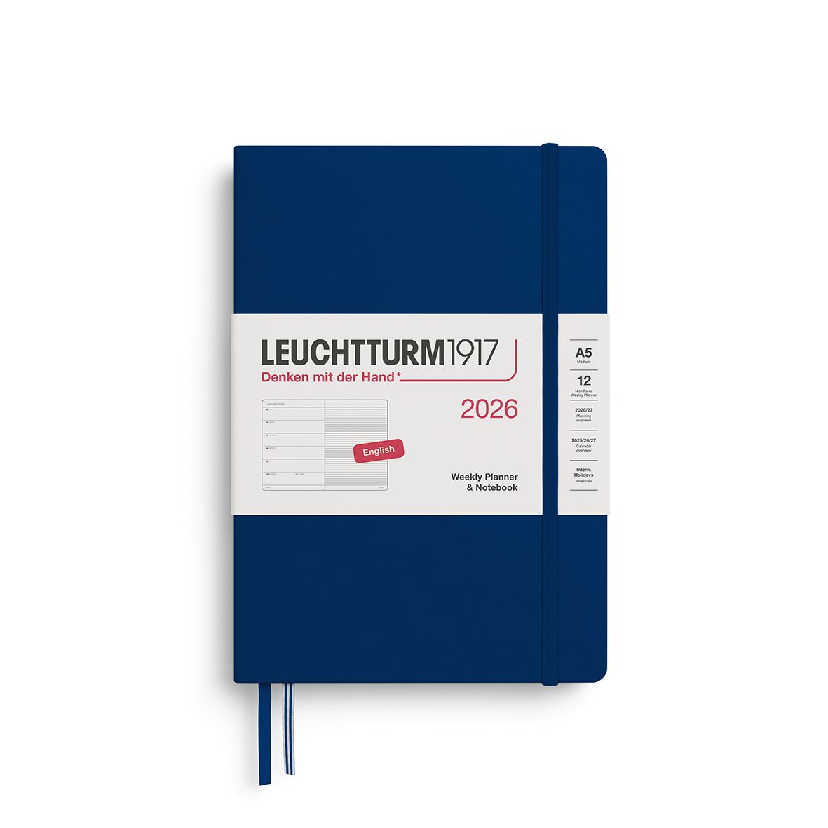 Leuchtturm1917 2026 Leuchtturm Weekly Planner + Notebook - A5, Hardcover, Navy
