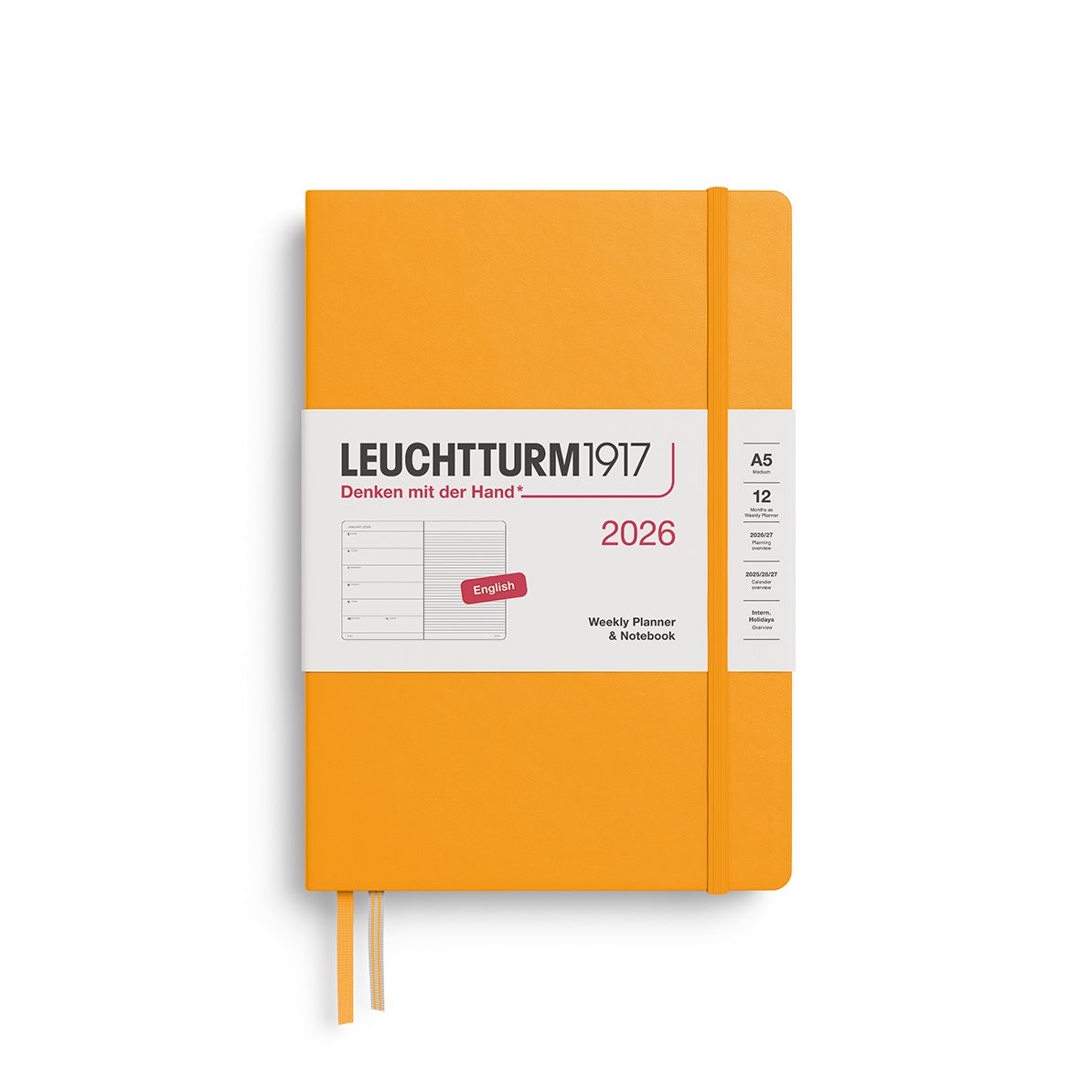 Leuchtturm1917 2026 Leuchtturm Weekly Planner + Notebook - A5, Hardcover, Rising Sun