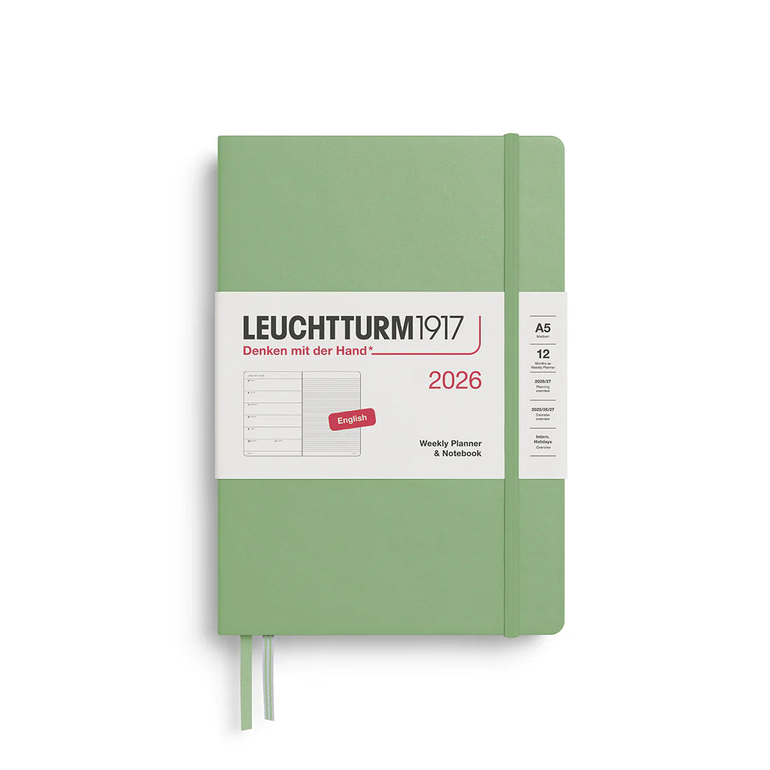 Leuchtturm1917 2026 Leuchtturm Weekly Planner + Notebook - A5, Hardcover, Sage