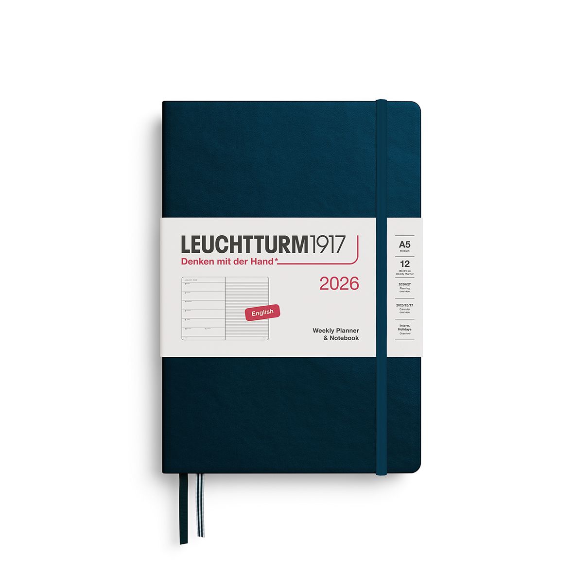 Leuchtturm1917 2026 Leuchtturm Weekly Planner + Notebook - A5, Softcover, Deep Sea