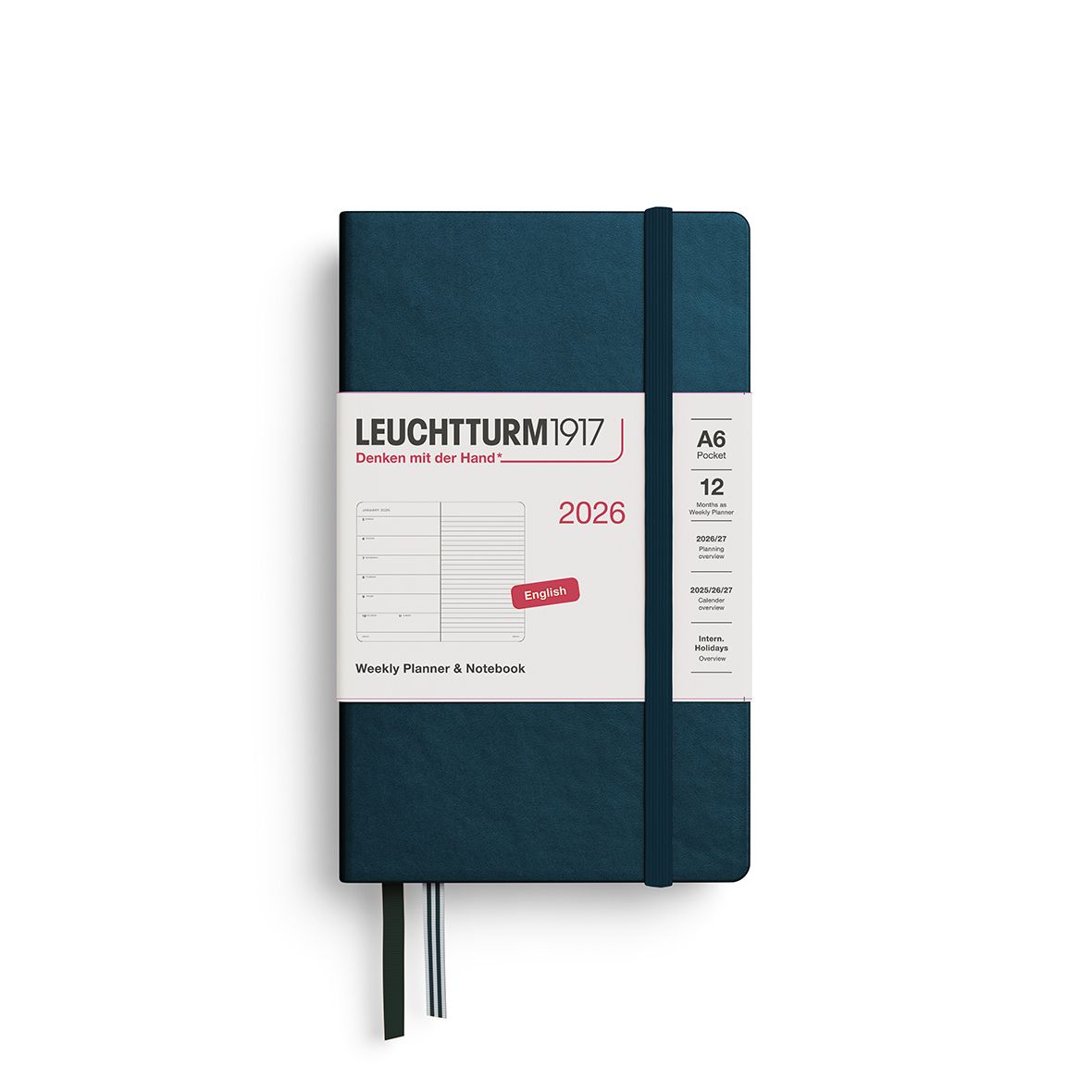 Leuchtturm1917 2026 Leuchtturm Weekly Planner + Notebook - Pocket, Hardcover, Deep Sea