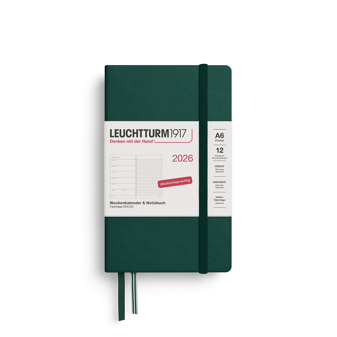 Leuchtturm1917 2026 Leuchtturm Weekly Planner + Notebook - Pocket, Hardcover, Forest Green