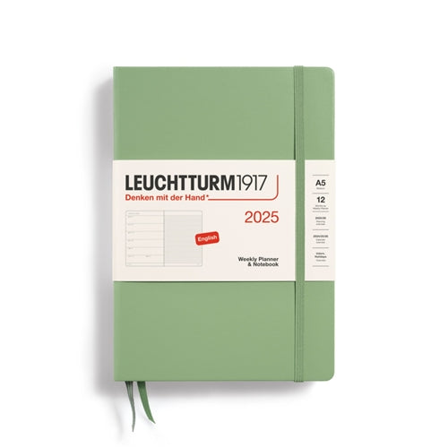 Leuchtturm1917 Leuchtturm 2025 Hardcover Diary - Weekly Notebook, A5, Sage