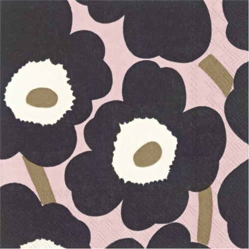 Marimekko Marimekko Napkin - Dinner, Unikko - Pink Black