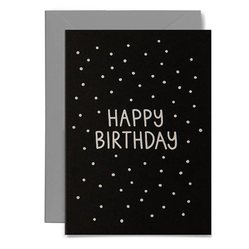 Me & Amber Me & Amber Birthday Card - Confetti Birthday, White Ink on Black