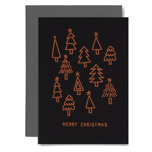 Me & Amber Me & Amber Christmas Card - Christmas Trees, Copper on Black
