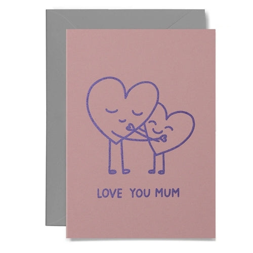 Me & Amber Me & Amber Mother's Day Card - Hugging Hearts, Lavender on Pink