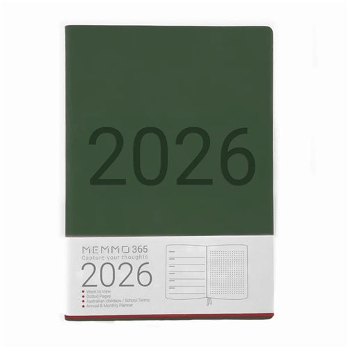 Memmo 2026 Memmo Weekly + Notes Diary - A5, Softcover, Green