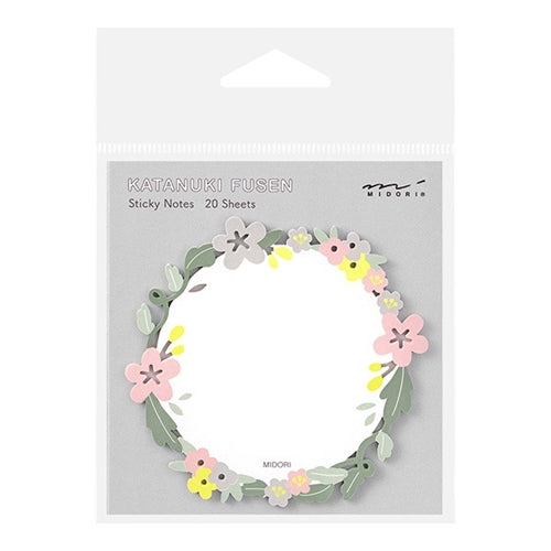 Midori Midori Die Cut Sticky Notes - Wreath, Pink Flowers