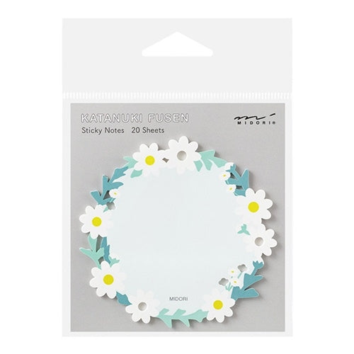 Midori Midori Die Cut Sticky Notes - Wreath, White Flowers