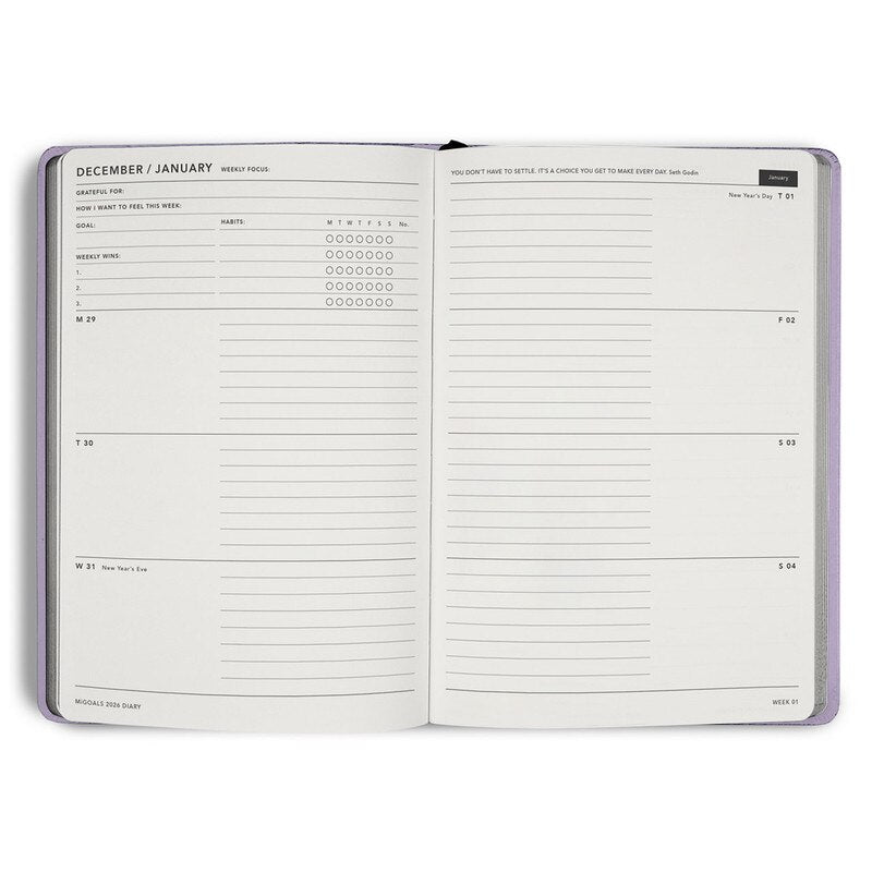 MiGoals 2026 MiGoals "From The Little Things" Weekly Spread Diary - A5, Soft Cover, Lilac