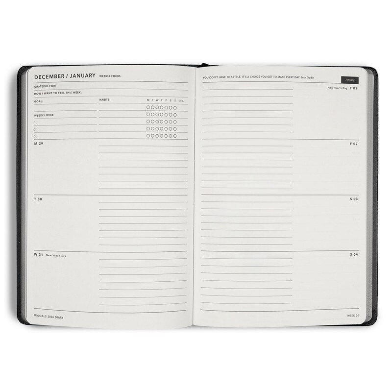 MiGoals 2026 MiGoals "Get Shit Done" Weekly Spread Diary - A5, Soft Cover, Black