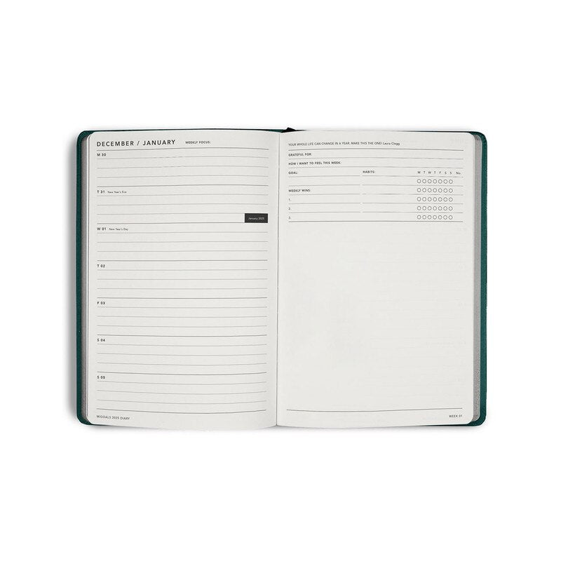MiGoals 2026 MiGoals Weekly + Notes Diary - A5, Softcover, Black