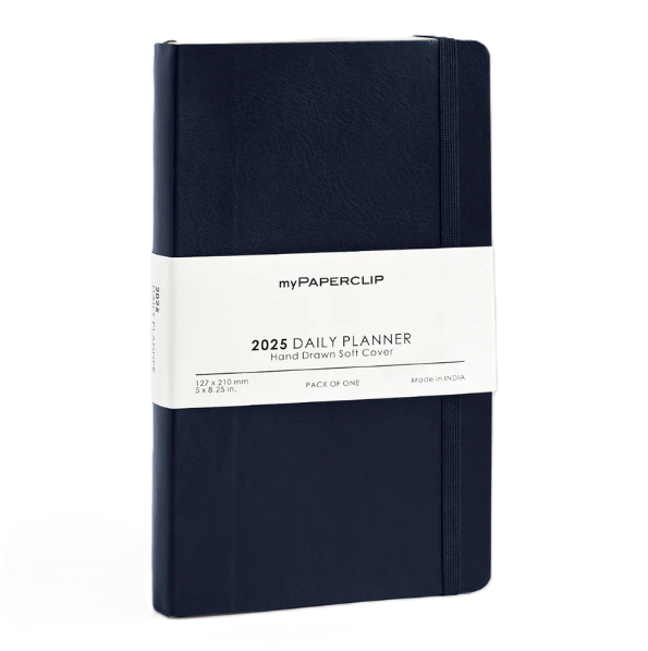 myPaperclip 2026 myPAPERCLIP Vegan Leather Daily Planner - A5 Slim, Softcover, Blue