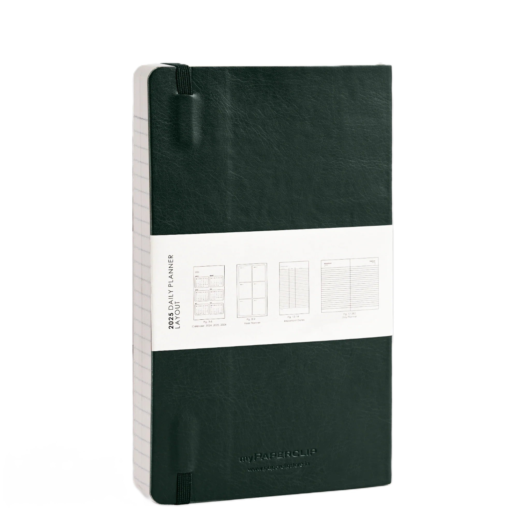 myPaperclip 2026 myPAPERCLIP Vegan Leather Daily Planner - A5 Slim, Softcover, Green
