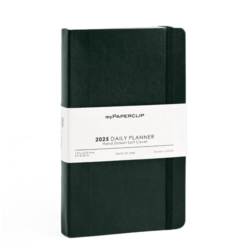 myPaperclip 2026 myPAPERCLIP Vegan Leather Daily Planner - A5 Slim, Softcover, Green