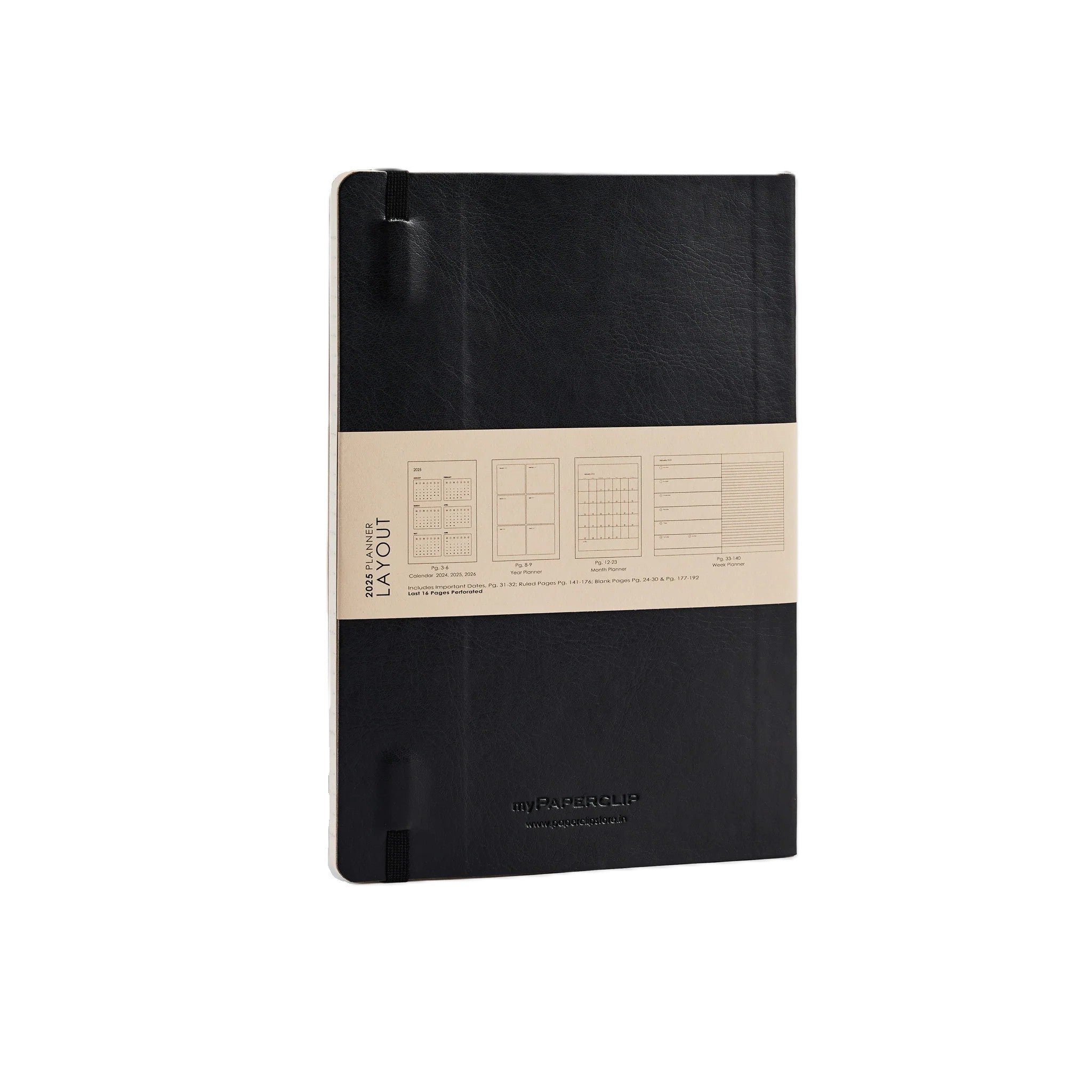 myPaperclip 2026 myPAPERCLIP Vegan Leather Weekly Planner + Notebook - A5, Softcover, Black