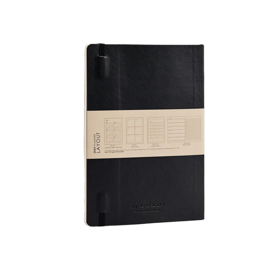 myPaperclip 2026 myPAPERCLIP Vegan Leather Weekly Planner + Notebook - A5, Softcover, Black
