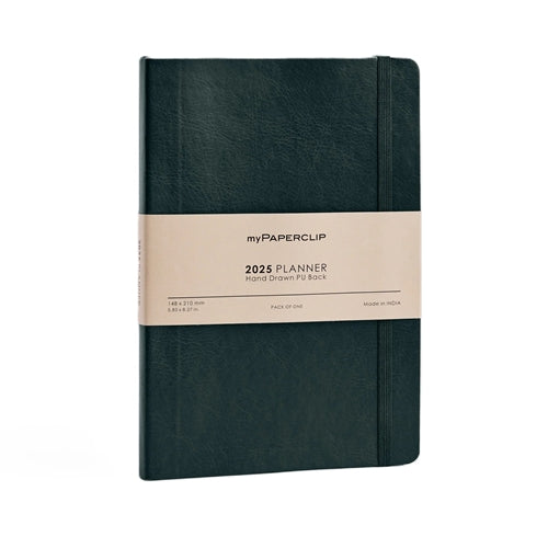 myPaperclip 2026 myPAPERCLIP Vegan Leather Weekly Planner + Notebook - A5, Softcover, Green