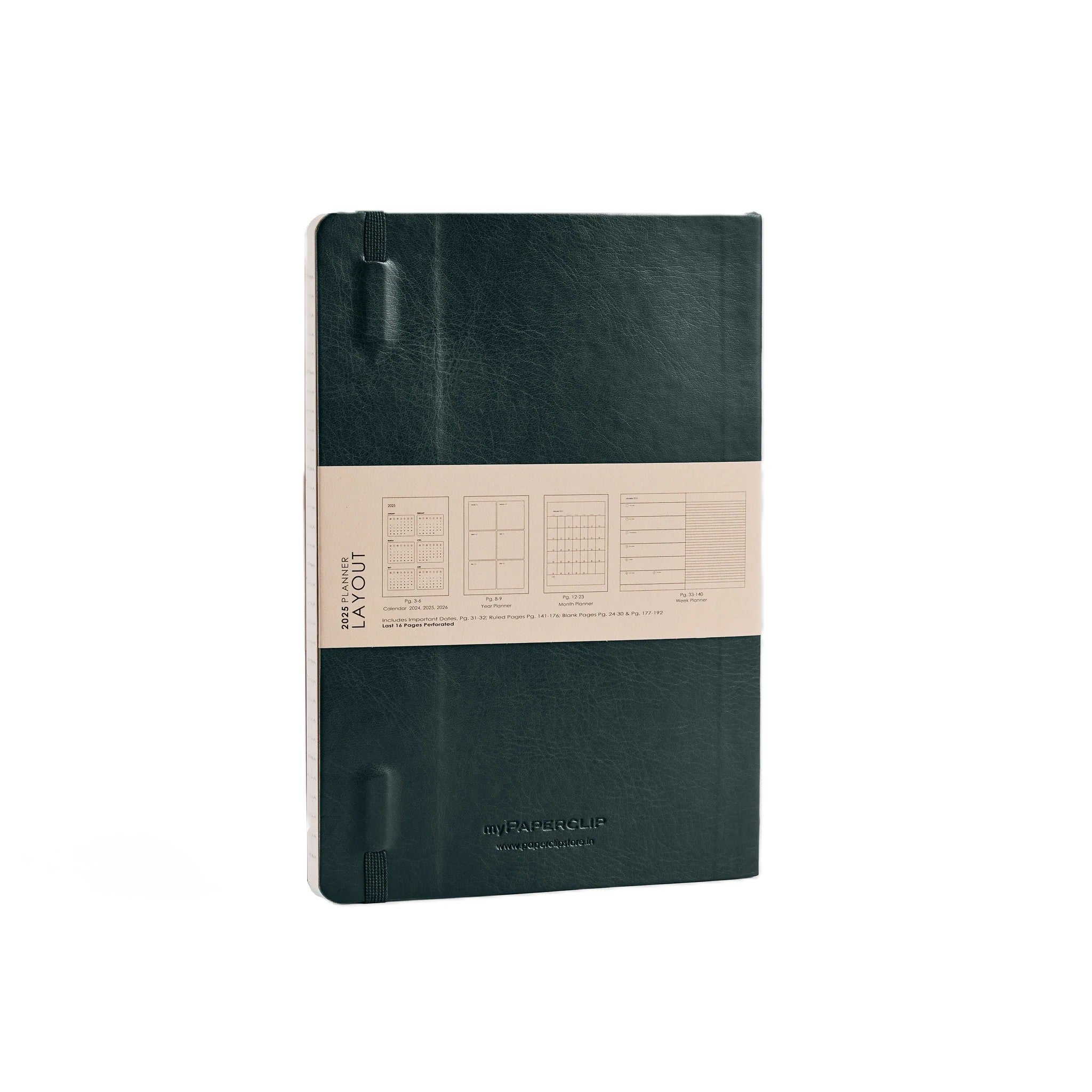 myPaperclip 2026 myPAPERCLIP Vegan Leather Weekly Planner + Notebook - A5, Softcover, Green
