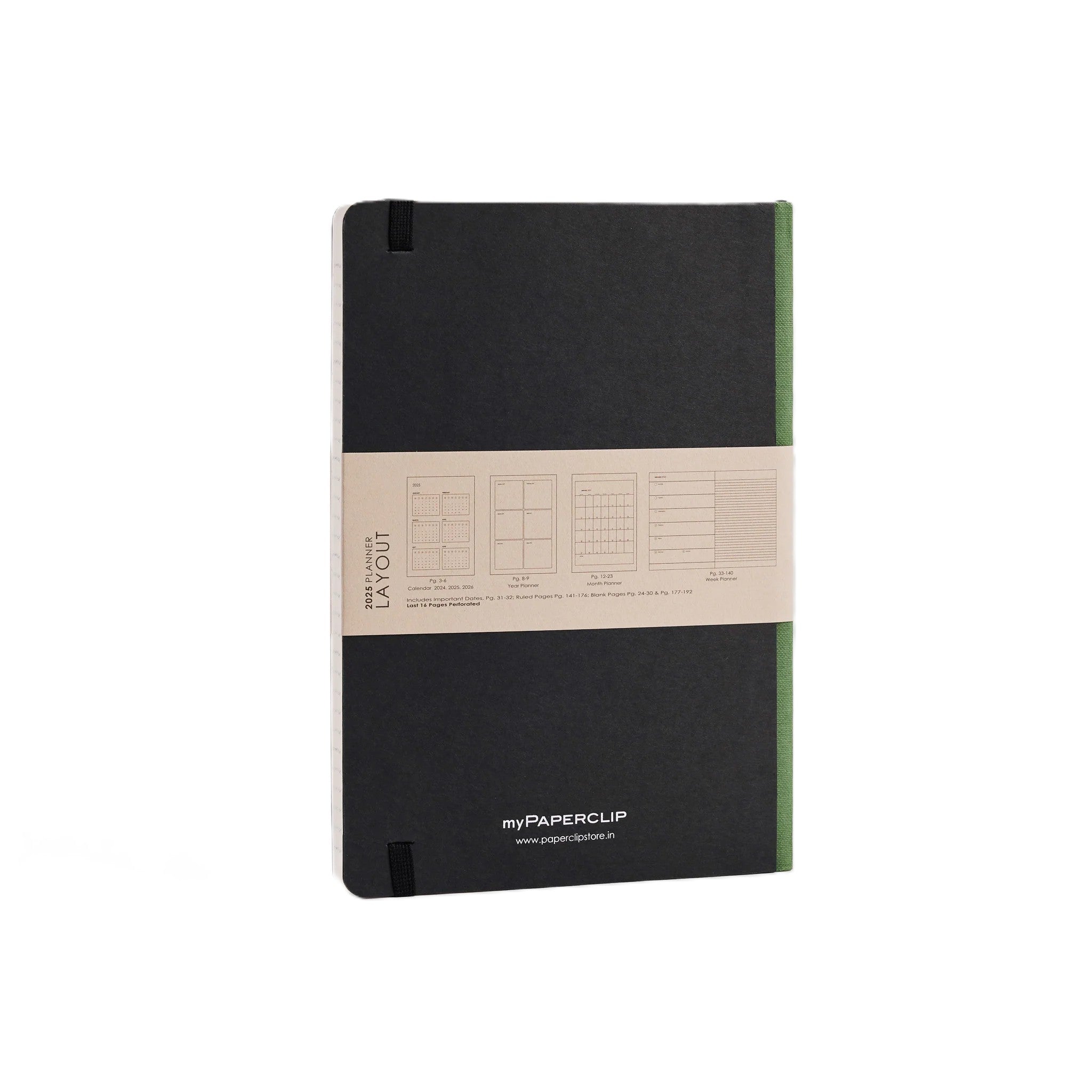 myPaperclip 2026 myPAPERCLIP Weekly Planner + Notebook - A5, Hardcover, Black / Green Spine