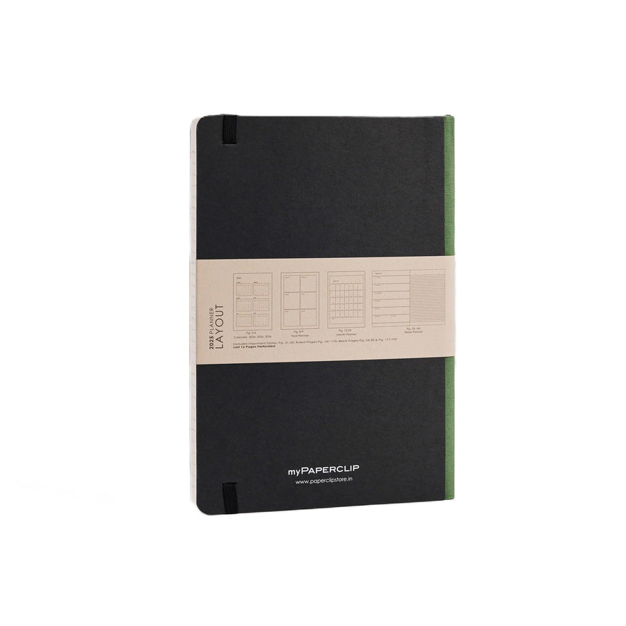 myPaperclip 2026 myPAPERCLIP Weekly Planner + Notebook - A5, Hardcover, Black / Green Spine