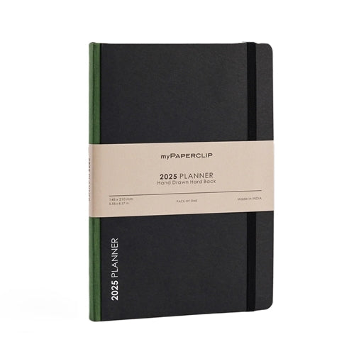 myPaperclip 2026 myPAPERCLIP Weekly Planner + Notebook - A5, Hardcover, Black / Green Spine