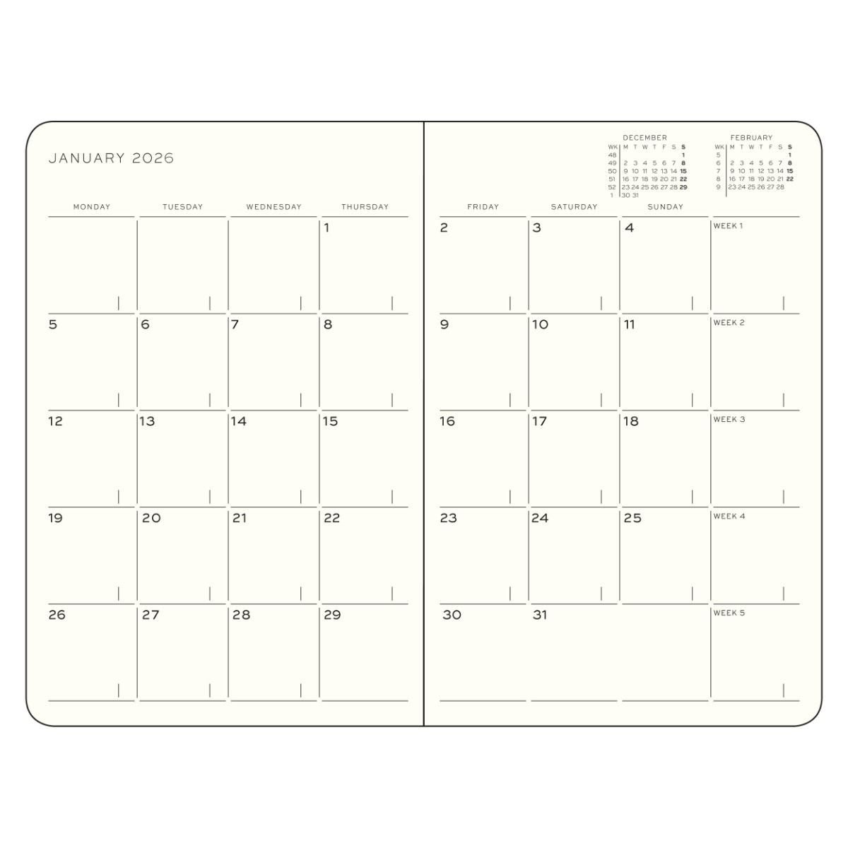 Paperpoint 2026 Leuchtturm 16-Month Monthly Planner + Notebook - B6+, Softcover, Ink
