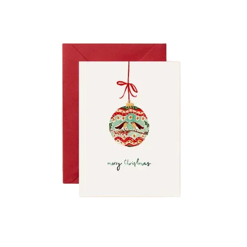 Paperpoint Louise Mulgrew Mini Christmas Card - Robin Bauble