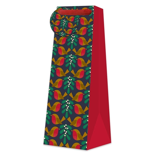 Penny Kennedy Penny Kennedy Christmas Gift Bag - Bottle, Robins & Mistletoe