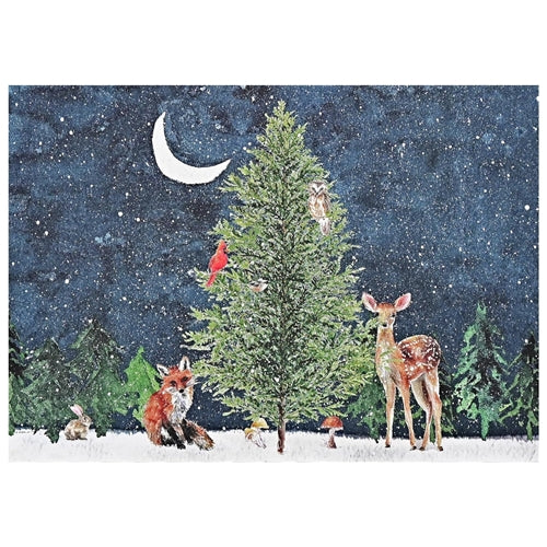 Peter Pauper Press Peter Pauper Press Boxed Christmas Cards - Deluxe, Moonlit Forest Friends