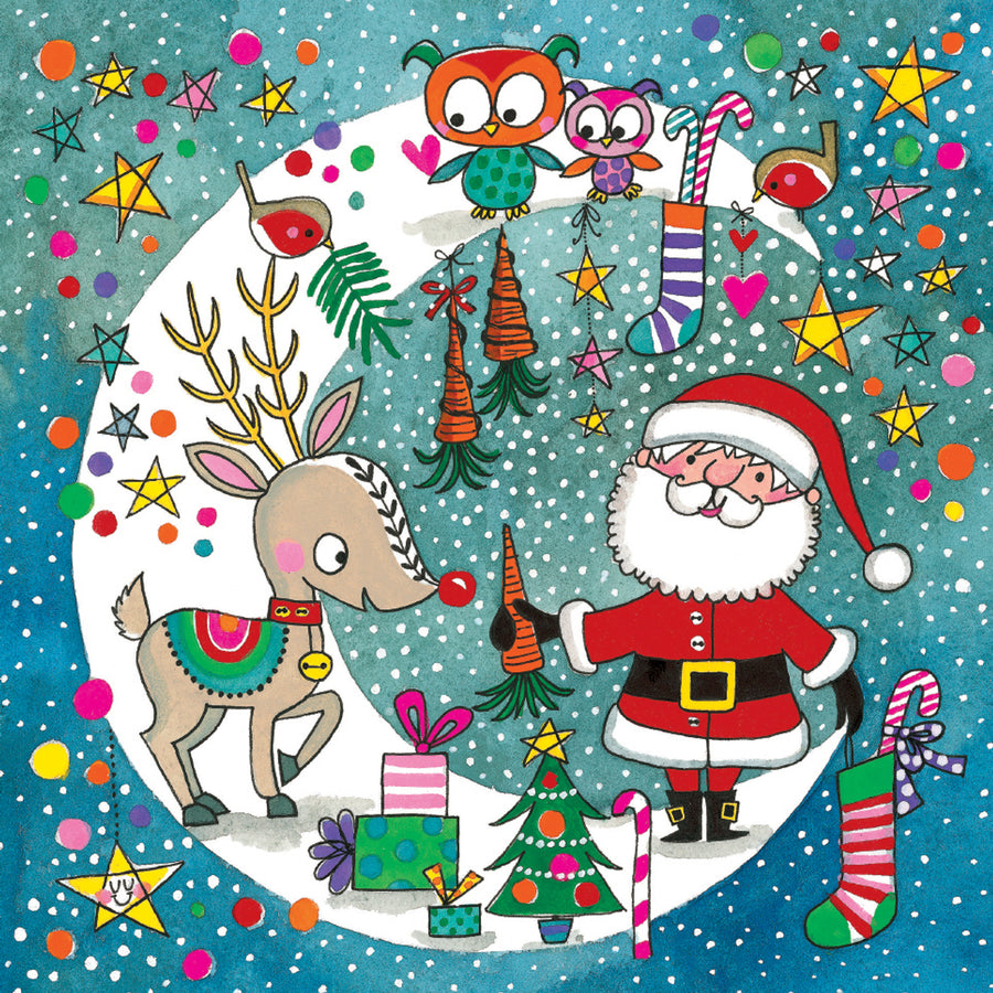 Rachel Ellen Rachel Ellen Christmas Jigsaw Card - Santa & Rudolph on the Moon