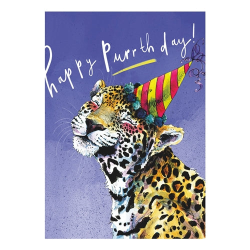 The Art File The Art File Birthday Card - Snowtap, Leopard Party Hat