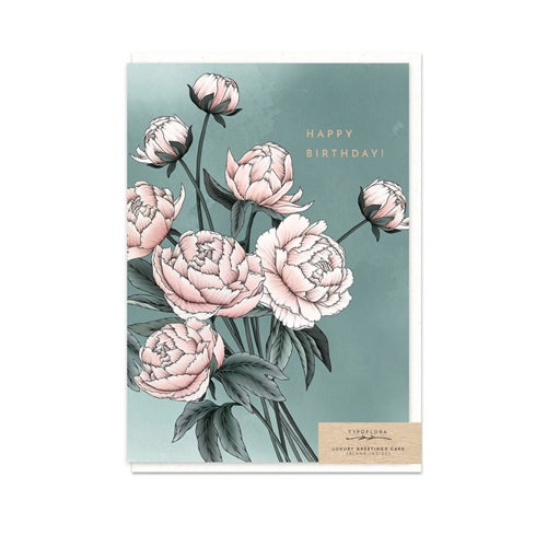 Typoflora Typoflora Birthday Card - Blue Peony