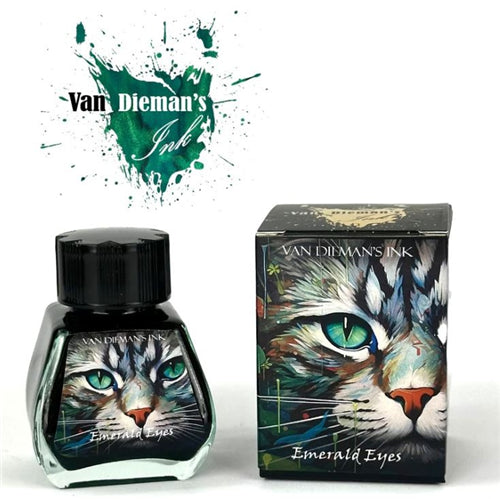 Van Dieman's Ink Van Dieman's Fountain Pen Ink - Feline Series, Emerald Eyes, Shimmering, 30ml Bottle