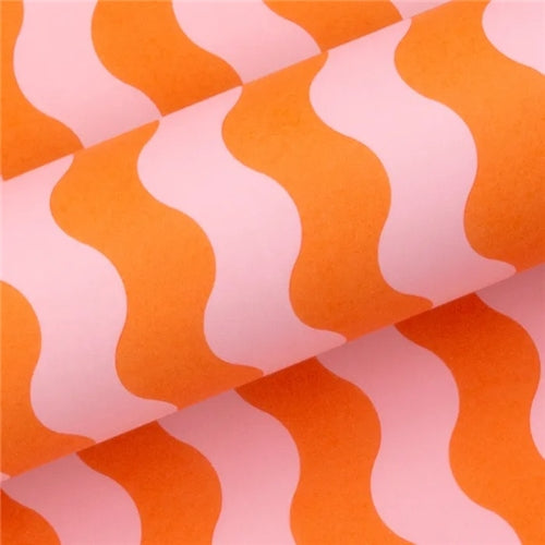 Vandoros Gift Wrapping Paper - Waves, Uncoated, Pink/Orange (approx 3 mtrs)