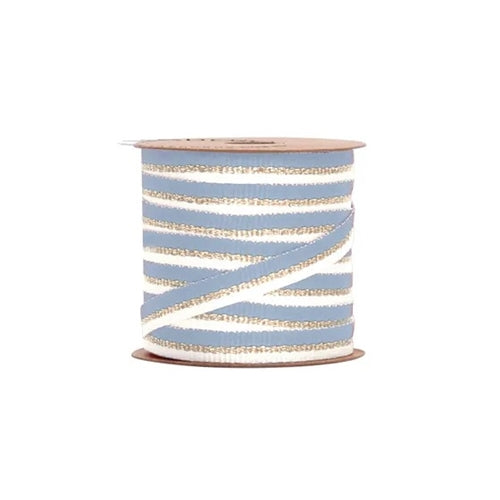 Vandoros Ribbon 10M Bobbin - 6mm Pinstripe, French Blue/Gold