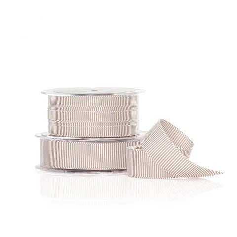 Vandoros Ribbon: 25mm Alice - Mushroom/White (per metre)