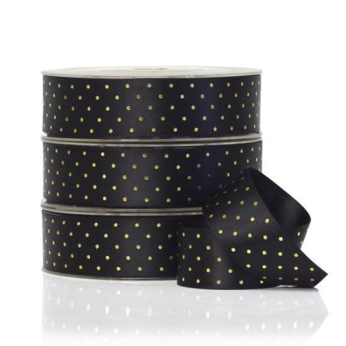 Vandoros Ribbon: 25mm, Foil Satin Dot - Black/Gold (per metre)